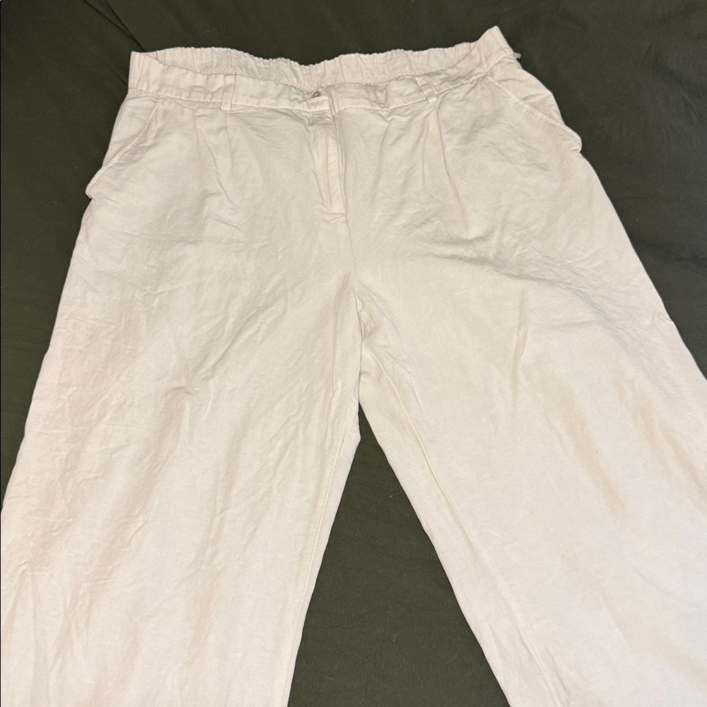 H&M Cream Linen Blend Pants